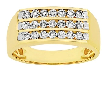 9ct Gold Diamond Gents Channel Set Dress Ring