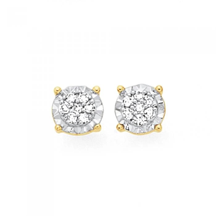 9ct Gold Diamond Miracle Set Cluster Stud Earrings