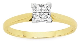 9ct Gold Diamond Square Shape Ring