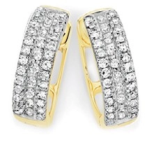 9ct Gold Diamond Three Row Huggie Earrings