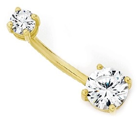 9ct Gold Double Round Cubic Zirconia Belly Bar