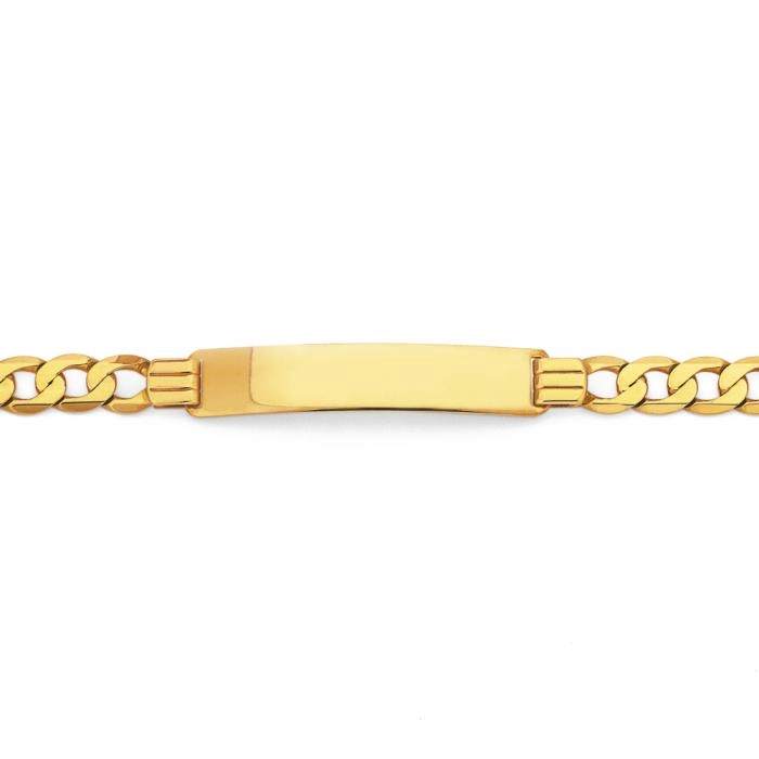 9ct Gold Gents 21cm Bevelled Curb ID Bracelet