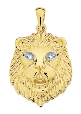 9ct Gold Gents Diamond Eyes Lion Head Pendant