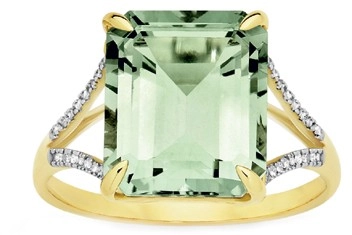 9ct Gold Green Amethyst Emerald Cut Dress Ring