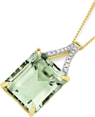 9ct Gold Green Amethyst Emerald Cut Slider Pendant