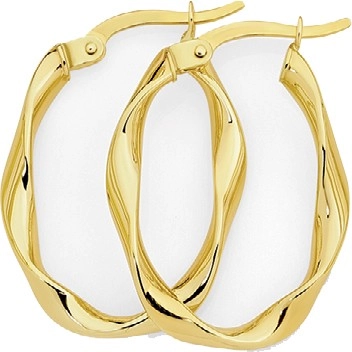 9ct Gold Oval Ribbon Twist Hoop Earrings