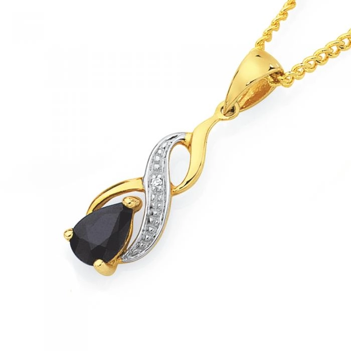 9ct Gold Sapphire & Diamond Pear Pendant