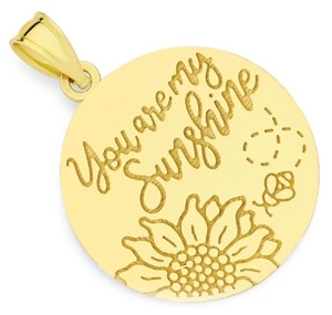 9ct Gold Sunflower & Bee Message Disc Pendant