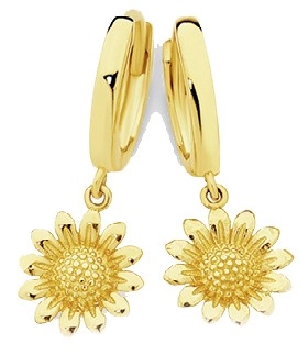 9ct Gold Sunflower Drop Huggie Earrings