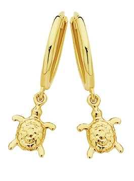 9ct Gold Turtle Drop Huggie Earrings