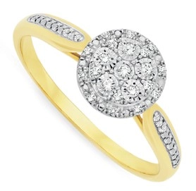 9ct Gold Two Tone Diamond Round Cluster Ring