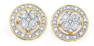 9ct Gold Two Tone Diamond Round Cluster Stud Earrings