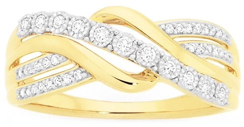 9ct Gold Two Tone Diamond Swirl Crossover Ring