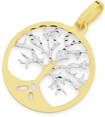 9ct Gold Two Tone Tree of Life Circle Pendant