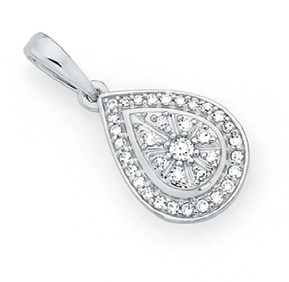 9ct White Gold Diamond Pear Shape Pendant