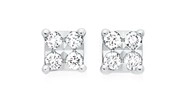 9ct White Gold Diamond Square Stud Earrings