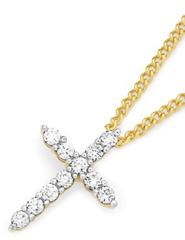 Alora 10ct Gold 1/4 Carat TW Lab Grown Diamond Cross Pendant