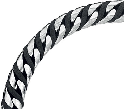 Stainless Steel Gents 21cm Braid Black Textile Foxtail Bracelet