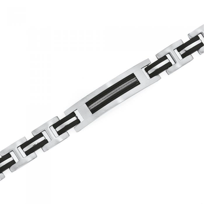 Stainless Steel Gents Black Cable ID Bracelet 23cm