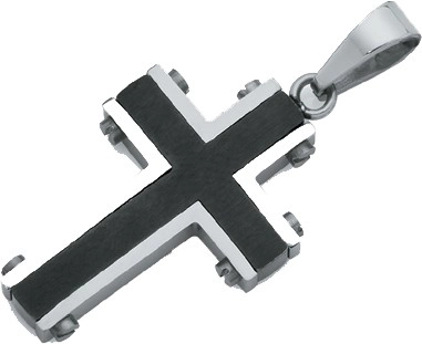 Stainless Steel Gents Black Plate Centre Edgy Cross Pendant