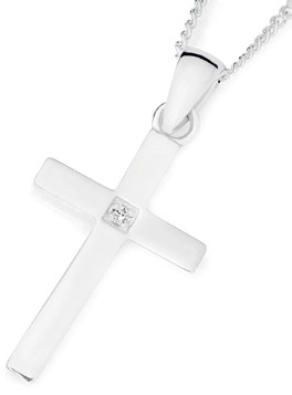 Sterling Silver 20mm Single Cubic Zirconia Fine Cross Pendant