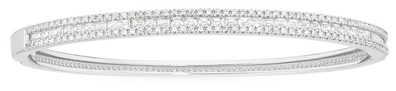 Sterling Silver 3 Row Cubic Zirconia Bangle