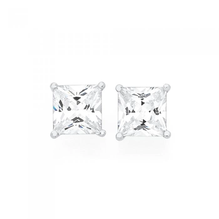 Sterling Silver 6mm Cubic Zirconia Claw Set Square Stud Earrings