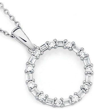 Sterling Silver Baguette & Round Cubic Zirconia Circle Pendant