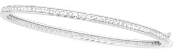 Sterling Silver Bead Set Cubic Zirconia Hinge Bangle