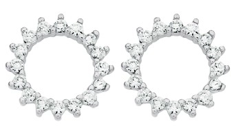 Sterling Silver Celestial Cubic Zirconia Circle Stud Earrings