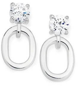 Sterling Silver Cubic Zirconia Claw Set With Oblong Drop Earrings