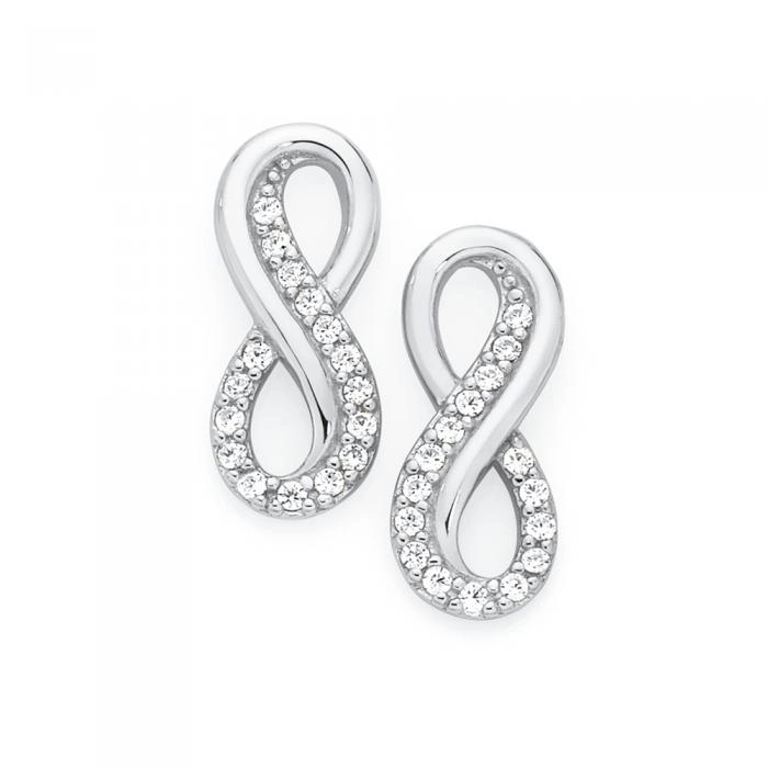 Sterling Silver Cubic Zirconia Double Infinity Stud Earrings