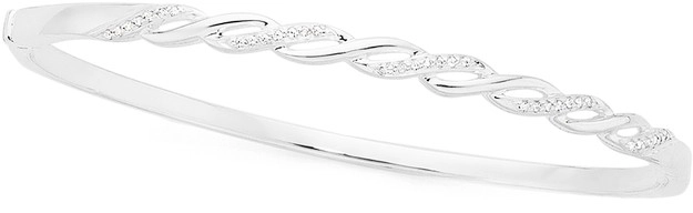 Sterling Silver Cubic Zirconia Fine Open Twist Bangle