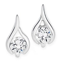 Sterling Silver Cubic Zirconia In Small Teardrop Stud Earrings