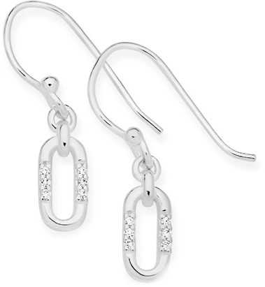 Sterling Silver Cubic Zirconia Long Link On Hook Drop Earrings