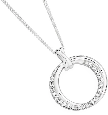 Sterling Silver Cubic Zirconia & Plain Overlap Circle Pendant