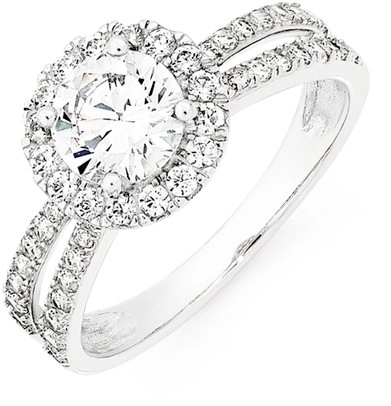 Sterling Silver Cubic Zirconia Round Halo Split Band Ring