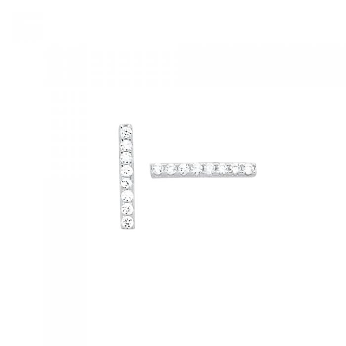 Sterling Silver Cubic Zirconia Short Bar Stud Earrings