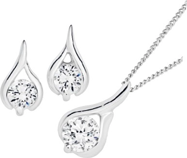 Sterling Silver Cubic Zirconia Teardrop Stud Earrings & Pendant Set