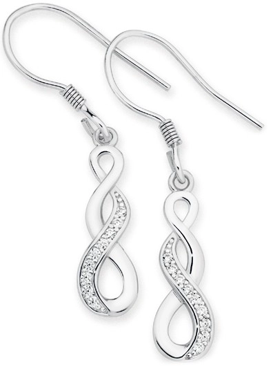 Sterling Silver Cubic Zirconia Triple Loop Twist Drop Earrings