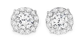 Sterling Silver Fancy Cubic Zirconia Cluster Stud Earrings