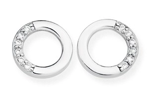 Sterling Silver Galaxy Cubic Zirconia Circle Stud Earrings