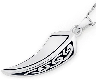 Sterling Silver Gents Oxidised Scroll Tusk Pendant