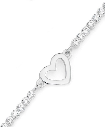 Sterling Silver Heart On Cubic Zirconia Tennis Bracelet