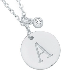 Sterling Silver Initial A Disc with Cubic Zirconia Charm Necklace