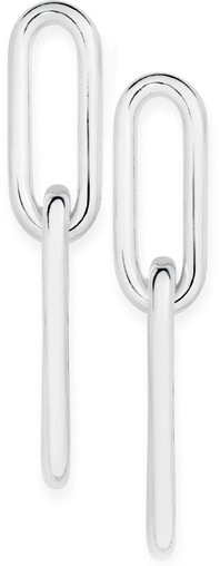 Sterling Silver Interlocking Long Link Drop Earrings