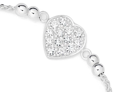 Sterling Silver Pave Cubic Zirconia Heart Friendship Bracelet