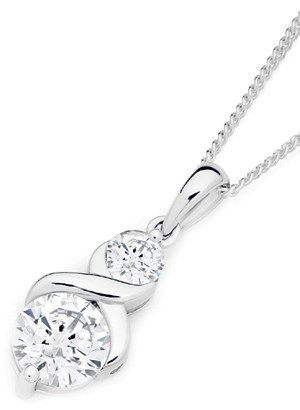 Sterling Silver Small & Large Cubic Zirconia With Twist Pendant