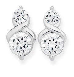 Sterling Silver Small & Large Cubic Zirconia With Twist Stud Earrings