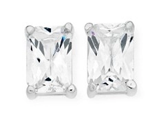 Sterling Silver Small Rectangle Cut Cubic Zirconia Stud Earrings